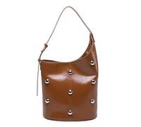 ZYAGH Borsa a secchiello con nicchia intarsiata, con rivetti rotondi bifacciali, stile punk, elegante borsa a tracolla da donna sotto le ascelle, grande capacità(Brown)