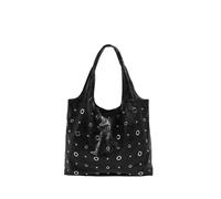 ZYAGH Borsa a tracolla Hobo con rivetti cavi, borsa a secchiello in metallo retrò con chiodi in cera oleosa, borsa tote da donna in stile punk industriale(A-black)