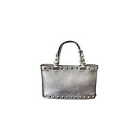 ZYAGH Borsa da donna, borsa tote con rivetti, borsa a secchiello, borsa a tracolla, borsa a mano in pelle pieno fiore(Silver)