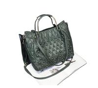 ZYAGH Borsa da donna in vera pelle, borsa a mano morbida nera con rivetti, grande capacità, tracolla, tote bag(Deep Green)
