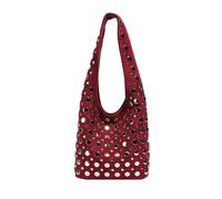 ZYAGH Borse a secchiello con rivetti for donna, borsa a tracolla in finta pelle scamosciata, borse invernali con borchie, borsa shopper da donna con texture opaca(Wine red)