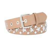 ZYAGH Cintura con rivetti a stella argentata, unisex, alla moda, coordinata, for jeans, accessori, cintura hip hop punk, for ragazze, cintura nera in PU(Khaki)