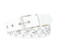 ZYAGH Cintura con rivetti a stella argentata, unisex, alla moda, coordinata, for jeans, accessori, cintura hip hop punk, for ragazze, cintura nera in PU(White)