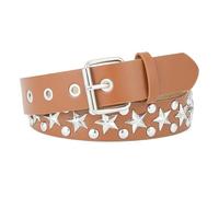ZYAGH Cintura con rivetti a stella argentata, unisex, alla moda, coordinata, for jeans, accessori, cintura hip hop punk, for ragazze, cintura nera in PU(Camel)