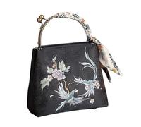 ZYAGH Embroidered Handbag Banquet Clutch Silk Scarf Small Square Bag(Black)