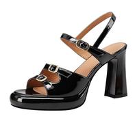 ZYAYNG Sandali Con Tacco Sandali gladiatore da donna in pelle con punta aperta, quadrati, fibbia, for feste, ufficio, scarpe estive pendolare tacco alto Per Donna(Black,38)