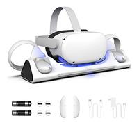 ZYBER Dock di Ricarica per Oculus Quest 2, Supporto di Ricarica VR per Ricarica Meta Quest 2, Stazione di Ricarica con 2 Batterie Ricaricabili, Caricabatterie USB-C e Cavo