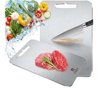 ZYBIDEAL Tagliere in puro titanio, taglieri in acciaio inox per cucina, doppio lato per uso alimentare, per carne, verdura e frutta (23 x 33 cm)