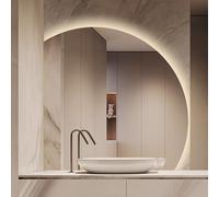 ZYBOWAYL 100cm Specchio da Bagno Anti-Appannamento Semicerchio 80/90cm Specchi Decorativi da Parete 3 Colori Dimmerabile 70cm a Mezza Luna, Touch Control(Left Under Cut,70cm/28)