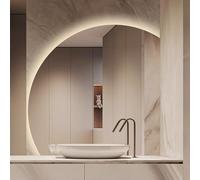 ZYBOWAYL 100cm Specchio da Bagno Anti-Appannamento Semicerchio 80/90cm Specchi Decorativi da Parete 3 Colori Dimmerabile 70cm a Mezza Luna, Touch Control(Right Under Cut,70cm/28)