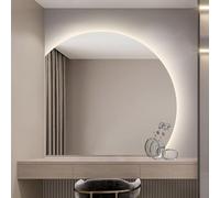 ZYBOWAYL 100cm Specchio per Trucco Dimmerabile a Semicerchio con 3 Colori di Luce, 90cm Specchio da Bagno Anti-Appannamento Intelligente Senza Cornice(Left Under Cut,32inch/80cm)