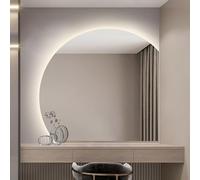 ZYBOWAYL 100cm Specchio per Trucco Dimmerabile a Semicerchio con 3 Colori di Luce, 90cm Specchio da Bagno Anti-Appannamento Intelligente Senza Cornice(Right Under Cut,32inch/80cm)