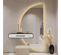 ZYBOWAYL 100x50cm Semicerchio Specchio Bagno da Parete Antinebbia, 80x40cm Led Specchio a Figura Intera 3 Colori di Luce Intelligente, Impermeabile(Right Cut,100x50cm/39x20in)