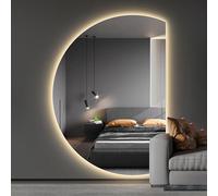 ZYBOWAYL 110cm Specchio Vanity Bagno con Luce a LED, 130cm Specchio da Parete a semicerchio 3 Temperature di Colore 3000K-4000k-6000K, Anti Nebbia(Right Cut,90x60cm/35x24in)