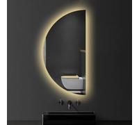 ZYBOWAYL 120/80cm Specchio da Bagno Intelligente LED con 3 Colori Luce, Specchio da Parete Antiappannamento a Mezza Luna Dimmerabile per Ingresso Soggiorno(Right Cut,120x60cm)