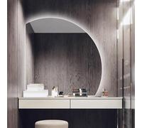 ZYBOWAYL 70/80cm Specchio da Bagno 3 Colori Retroilluminato Semicerchio 90/100cm Anti-Appannamento Specchio da Parete Decorativi a Mezza Luna, Dimmerabile(Left Under Cut,80cm/32)