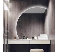 ZYBOWAYL 70/80cm Specchio da Bagno 3 Colori Retroilluminato Semicerchio 90/100cm Anti-Appannamento Specchio da Parete Decorativi a Mezza Luna, Dimmerabile(Right Under Cut,70cm/28)