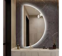 ZYBOWAYL 80/100/120cm Antiappannamento Specchio Cosmetico Retroilluminato Senza Cornice, Specchio da Bagno LED Dimmerabile in 3 Colori, Semicerchio(Left Cut,120x60cm/47x24in)