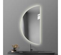 ZYBOWAYL 80/100/120cm Specchio Bagno da Parete con Luci LED a 3 Temperature di Colori, Specchio Decorativo Retroilluminato Antiappannamento Semicerchio(Right Cut,100x50cm/39x20in)