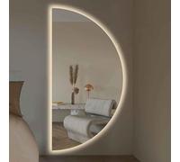 ZYBOWAYL 80/100/120cm Specchio Vanity per Bagno 3 Colori LED Semicerchio, Specchio Decorativo Montato a Parete Anti-Appannamento con Interruttore Tattile(Left Cut,32x16in)