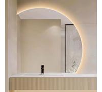 ZYBOWAYL 80/90cm Specchio da Bagno Intelligente LED a Semicerchio, Specchio da Parete per Bagno Illuminato Dimmerabile a 3 Colori, Anti-Appannamento(Left Under Cut,90cm/36)