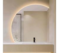 ZYBOWAYL 80/90cm Specchio da Bagno Intelligente LED a Semicerchio, Specchio da Parete per Bagno Illuminato Dimmerabile a 3 Colori, Anti-Appannamento(Right Under Cut,80cm/32)