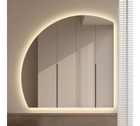 ZYBOWAYL 80cm 90cm Specchio per Il Trucco Retroilluminato a LED con Anti-Appannamento, 3 Colori Dimmerabile Senza Cornice Specchio da Bagno a Semicerchio(Right Under Cut,40inch/100cm)