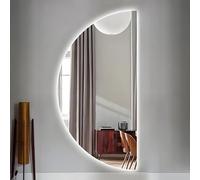 ZYBOWAYL 80cm Specchio da Bagno LED Retroilluminato Semicerchio, 100cm 3 Temperature di Colore, 120cm Specchio Vanity da Parete Anti-Appannamento(Right Cut,50x100cm/20x40in)