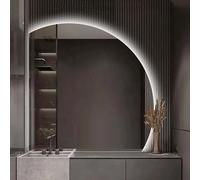 ZYBOWAYL 80cm Specchio da Bagno LED Semicerchio Moderno con 3 Colori di Luce, 90cm Specchio per Trucco Anti-Appannamento, Dimmerabile Intelligente(Left Under Cut,80cm/32)