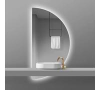 ZYBOWAYL 80x40cm Senza Cornice Specchio da Bagno Antiappannamento a Semicerchio, 100x50cm LED Specchio Vanity 3 Colori Dimmerabile, a Prova di Esplosione(Left Cut,100x50cm/39x20in)