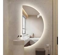 ZYBOWAYL 80x40cm Specchio da Parete Anti Nebbia per Bagno, 3 Temperature di Colore, 120x60cm 100x50cm Semicerchio Specchio Retroilluminato da Bagno(Left Cut,100x50cm/39x20in)