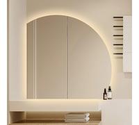 ZYBOWAYL 90cm 80cm 70cm Specchio da Trucco Montato a Parete Dimmerabile con Luci LED, Specchio da Bagno Anti-Appannamento Semicerchio, 100cm Impermeabile(Left Under Cut,32inch/80cm)