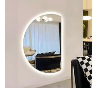 ZYBOWAYL 90cm Antiappannamento Specchio da Bagno Semicerchio, 120cm Specchio Decorativo LED Montato a Parete con 3 Luci Colorate Dimmerabile(Right Cut,90x60cm/35x24)