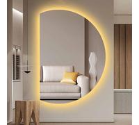 ZYBOWAYL Antiappannamento Specchio Cosmetico da Parete, Specchio da Bagno LED Semicerchio, 3 Colori Dimmerabile Senza Cornice per Soggiorno Doccia(Left Cut,130x90cm/51x35)