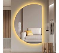 ZYBOWAYL Antiappannamento Specchio Cosmetico da Parete, Specchio da Bagno LED Semicerchio, 3 Colori Dimmerabile Senza Cornice per Soggiorno Doccia(Right Cut,110x70cm/43x28)