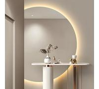 ZYBOWAYL Grande Specchio da Bagno a Mezzaluna, Specchio Cosmetico Intelligente LED 3 Colori, Retroilluminato Senza Cornice Antiappannamento per Decorativo Parete(Left Cut,110 * 70cm)