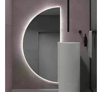 ZYBOWAYL Grande Specchio da Bagno Anti-Appannamento a Mezzaluma, Intelligente Specchio Decorativo da Parete con Illuminazione a LED, Controllo Tattile(Right Cut,32x16in)