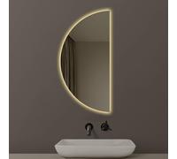 ZYBOWAYL Grande Specchio da Trucco LED Intelligente a Mezzaluna con 3 Colori di Luce, Specchio Decorativo da Parete Antiappannamento HD a Prova di Esplosione(Right Cut,100x50cm)