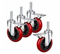 ZYBOWAYL PU Rotelle Universali con M16*80mm Perno Filettato, 4 Pezzi Ruote Girevoli con Freno, 75/100/125mm Ruota Pesanti per Industriali, Mobili (Size : 3inch)