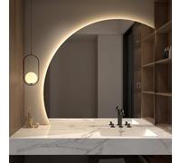 ZYBOWAYL Specchio Bagno Retroilluminato LED con Antifog, Specchio da Parete Dimmerabile a 3 Colori 3000K-6000K, Semicerchio per Casa Parrucchiere Hotel(Right Under Cut,80 * 80cm/32 * 32")