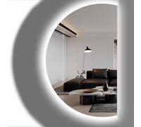 ZYBOWAYL Specchio Cosmetico Antiappannamento con 3 Colori Dimmerabile, Semicerchio Senza Cornice Specchio da Bagno da Parete con Interruttore Tattile(Right Cut,120x80cm/47x32)