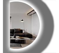 ZYBOWAYL Specchio Cosmetico Antiappannamento con 3 Colori Dimmerabile, Semicerchio Senza Cornice Specchio da Bagno da Parete con Interruttore Tattile(Left Cut,90x60cm/35x24)