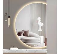ZYBOWAYL Specchio da Bagno 3 Colori Dimmerabile LED 90cm Specchio Decorativo da Parete Senza Cornice Semicircolare 120cm Anti-appannamento a Prova di Esplosione(Right Cut,51"L x 35" W)