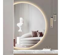 ZYBOWAYL Specchio da Bagno 3 Colori Dimmerabile LED 90cm Specchio Decorativo da Parete Senza Cornice Semicircolare 120cm Anti-appannamento a Prova di Esplosione(Left Cut,47"L x 32" W)