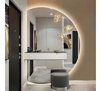 ZYBOWAYL Specchio da Bagno a LED a Mezzaluna Grande 90/100/110/120/130cm, Specchio Vanity da Parete 3 Colori Dimmerabile, Antiappannamento Impermeabile(Left Cut,130x90cm/51x35in)