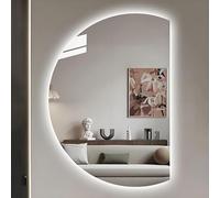 ZYBOWAYL Specchio da Bagno a Mezzaluna, Antiappannamento Intelligente LED Bianco Neutro Caldo, Specchio da Parete Decorativo Retroilluminato Senza Cornice(Right Cut,39"L x 28" W)