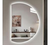 ZYBOWAYL Specchio da Bagno a Mezzaluna, Antiappannamento Intelligente LED Bianco Neutro Caldo, Specchio da Parete Decorativo Retroilluminato Senza Cornice(Left Cut,39"L x 28" W)