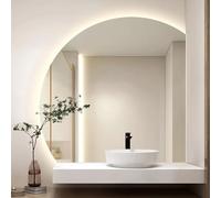 ZYBOWAYL Specchio da Bagno a Semicerchio 100 * 100cm 3 Colori Dimmerabile Specchio per Trucco a LED da Parete Retroilluminato 80 * 80cm Senza Cornice(Right Under Cut,80cm/32)