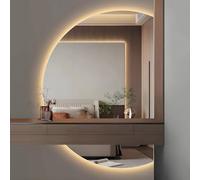 ZYBOWAYL Specchio da Bagno LED 90/100cm, Specchio da Parete Semicerchio Senza Cornice con Antiappannamento 3 Colori Dimmerabile, per Soggiorno Ingresso(Right Cut,51"L x 35" W)