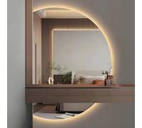 ZYBOWAYL Specchio da Bagno LED 90/100cm, Specchio da Parete Semicerchio Senza Cornice con Antiappannamento 3 Colori Dimmerabile, per Soggiorno Ingresso(Left Cut,43"L x 28" W)